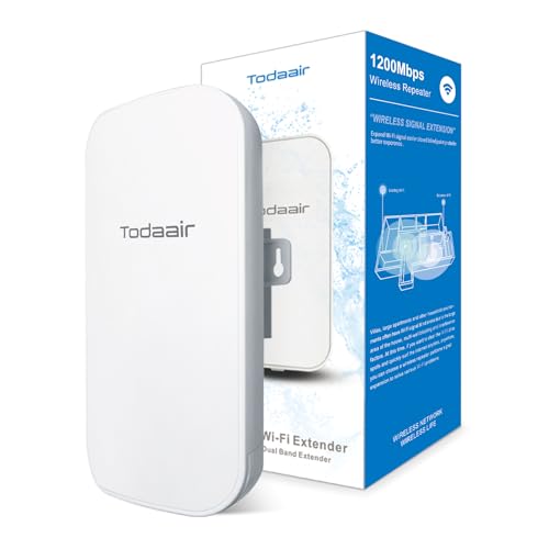 TODAAIR Outdoor WiFi Extender，WiFi Booster and Signal Amplifier，Internet Booster，Wireless Bridge，Up to 1200Mbps Dual Band WiFi Repeater ，Covers Up to Least 3440 Sq. ft and 30 Devices