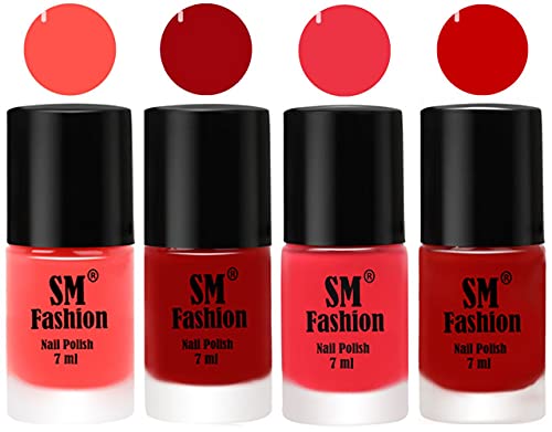 Image of Nail Polish Combo Set (Pack of 4) Quick Dry Gel Finish Nail Paint | Baby Pink,Light Red,Rose Pink,Orange | 7 ml Each