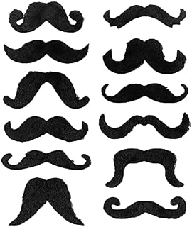 Fake Moustache, 12 Pcs Self Adhesive Novelty Mustaches for Masquerade Party Favor, Birthday Party, Costume Party Performance Fancy Dress, Multi Styles