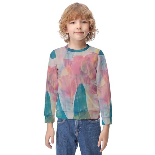 Tooth Shapes with Rainbow Tie DyeChildren's Casual Pullover Sweatshirt Loose Fit9-11Y