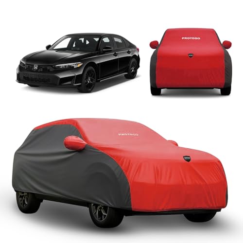 Image of PROTEGO Prime Series India's 1st Anti-Tear Car Cover for Honda Civic | Heavy-Duty, Custom Fit, All Weather Protection | 100% Waterproof, Windproof & Hail Resistant | 2-Year Warranty | Red + Black