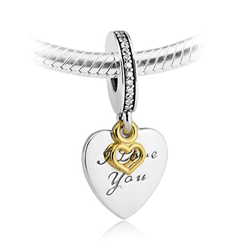 I Love You Forever Heart Dangle Charm fits Pandora Moments Bracelets Sterling Silver Two-tone3