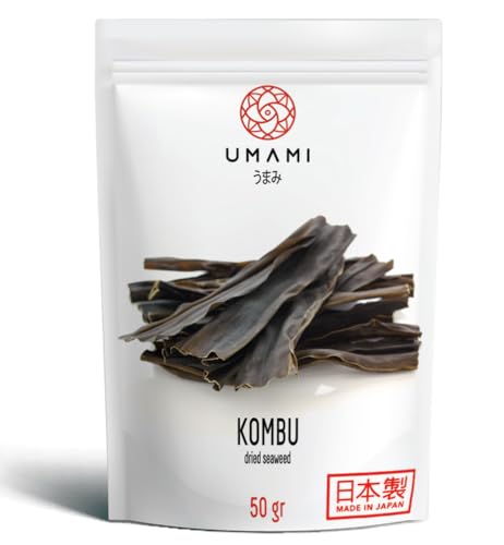 Umami Alga Kombu cultivada en Japón - 50gr - Primera cosecha, mares vírgenes del SUR de Japón, ¡Pesca al sol!