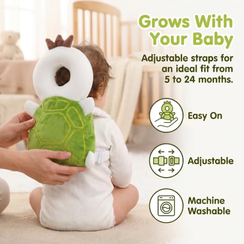 Image of Baby Head Protector Backpack - Soft & Lightweight Fall Cushion Backpack for Toddlers Walking and Crawling(Green Turtle)