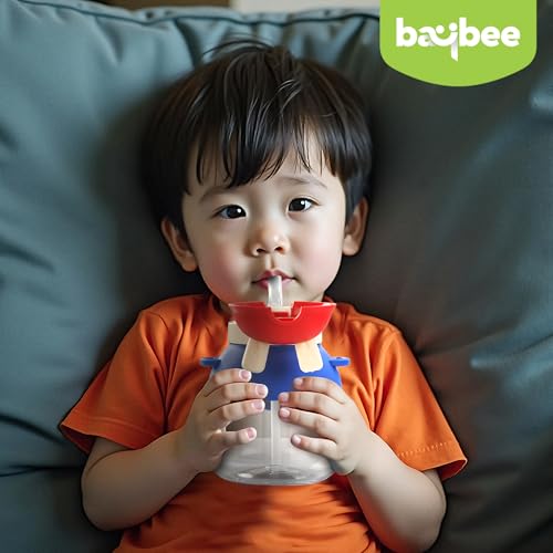 Image of BAYBEE Bubbly Kids Sipper Water Bottle 670ml | BPA Free & Leakproof Safe Sipper Bottle with Straw | Cute Rabbit Design Smooth Sipping with Handle & Neck Strap, Flip Lid for School Kids & Babys (Blue)
