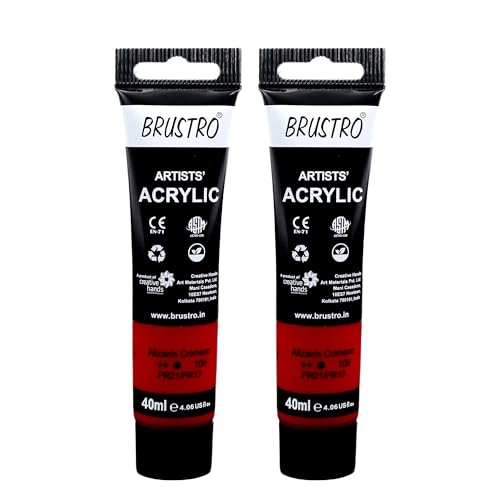 Image of BRUSTRO Artists Acrylic Paint Tube | 40ml, Alizarin Crimson (Pack of 2)|Non-Toxic, Water based, Inter Mixable, Ideal for Painting, Textured Effects on Canvas, Paper, Fine Art Student and Professionals