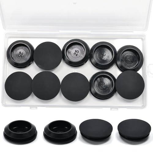 Image of 10 Pcs 25 mm Silicone Rubber Plugs Snap in Locking Hole Plugs for 25-27 mm (1 inch-1-1 /16 inch) Round Holes, Flush Type Rubber Stoppers, Flexible Tube Pipe End Caps Covers, Waterproof Sealing Plugs, Black