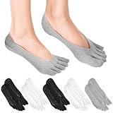 Larrel 6 Pairs Toe Socks for Bunion, No Show Low Cut Five Finger Compression Socks, Yoga Lace Liner Sock with Non-Slip Heel Grip, Breathable Toe Separator Sock for Women and Men (Black, White, Gray)
