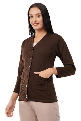 Image of Women Woolen Full Sleeve self Knit v-Neck Sweater Cardigan for Winter wear with Front Pockets Plus