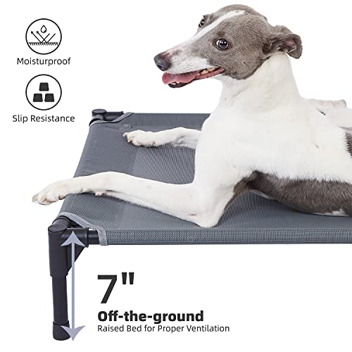 pettycare Elevated Outdoor Dog Bed - Dog Cots for Small Pet, Heavy Duty Raised Cot Waterproof, Cooling Pets Bed with Washable Durable Teslin Mesh and Non Slip Feet, 28 Inches, Grey