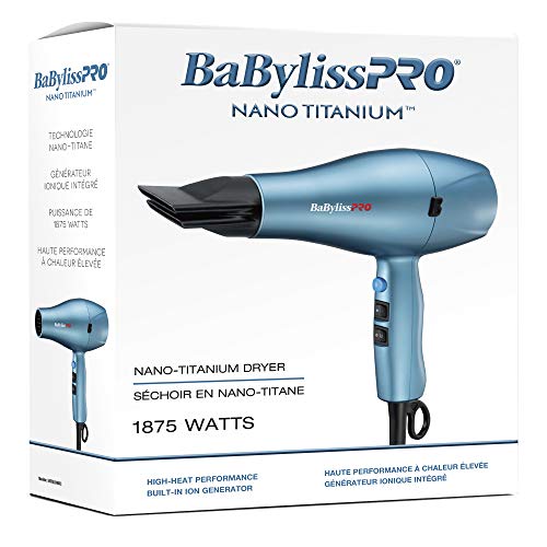 BaBylissPRO Ionique & Sèche-cheveux Nano Titanium haute puissance avec générateur d'ions intégré et 2 Concentrateur Buzzles, 1875 W. Puissance AC moteur