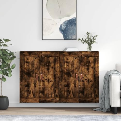 Gecheer 2 uds Armario Colgante Armarios de Pared,Aparador de Salón Vitrina Armario Multiusos para Colgar,Mueble Suspendido de Salón Madera de ingeniería Roble Ahumado Modelo Cuero