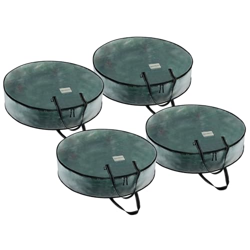 Image of VENO 4 Pack Summer Wreath Storage Container, 30 Inch Clear Wreath Bag, Spring, Christmas Garland Decoration Organizers with Zipper and Durable Handles (Clear, 30 inch-4 Pack)