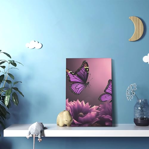 Impression sur toile 3D fleurs violettes poster mural décoration salon 30x45cm - 3
