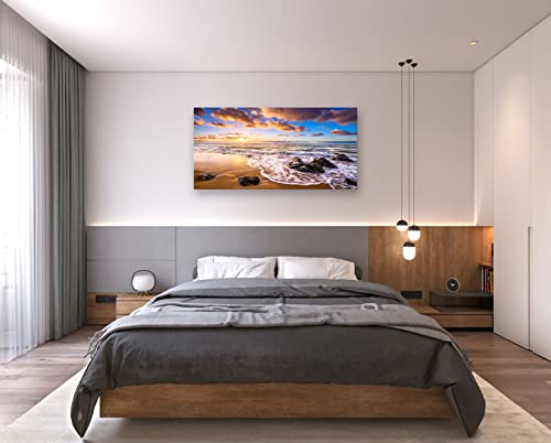 Muolunna Wall Art Decor Canvas Print Picture Beautiful Kauai Sunrise 1 Panel Ocean Sea Waves Scenery Painting Beach Artwork For Kitchen Office Home Wall Decor Framed Ready To Hang 20X40Inch #TOP3