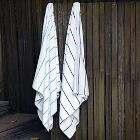 Down Etc Gobi Desert Luxury Hotel Style Pool Towel, 35 x 68-Inches, White with Directoire Blue Stripes Cover