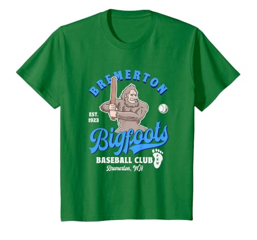 Funny Bigfoot Baseball Retro Minor League Baseball Team T-Shirt, Youth, Kelly Green, 4T