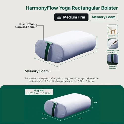 Image of The White Willow HarmonyFlow Yoga Rectangular Bolster Cushion for Restorative Yoga & Meditation - King Size, Extra-Wide Supportive Foam with Soft Washable Cover - Blue