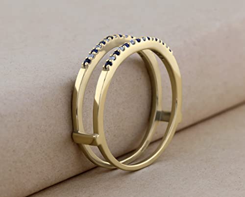 Dazzlingrock Collection Round Alternate Blue Sapphire & White Diamond Wedding Enhancer Guard Ring for Women in 10K Solid Gold3
