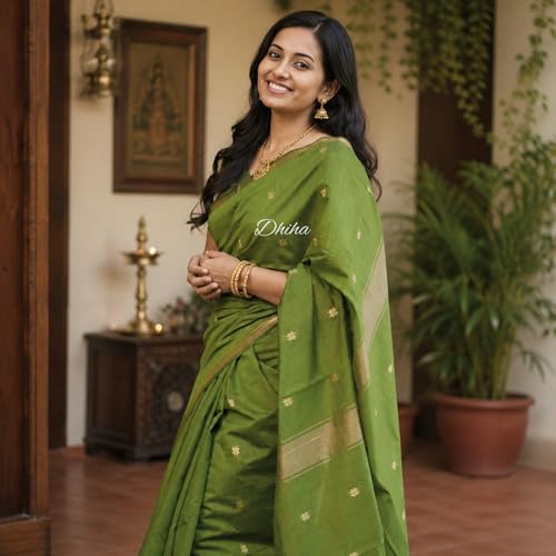 Image of Original Maheswari Cotton Silk Saree for Women | Kanjivaram Pure Silk Cotton Sari with Blouse | Zari Work | Tassels | Handloom Weave
