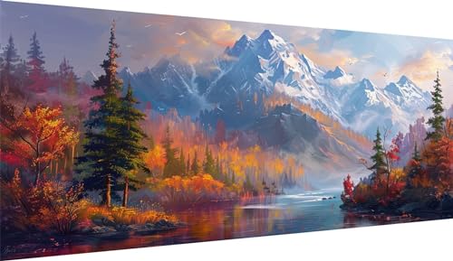 Peinture diamant adulte montagne et lac, kit complet diamond painting 90x180cm 5D