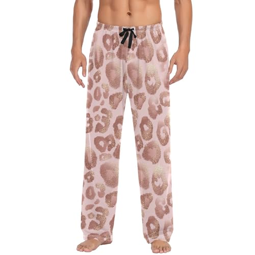 Vdsrup Men's Pajama Pants Leopard Print Pajama Pants for Men PJs Bottoms Drawstring Pockets Light Pink Sleep Lounge Pants S