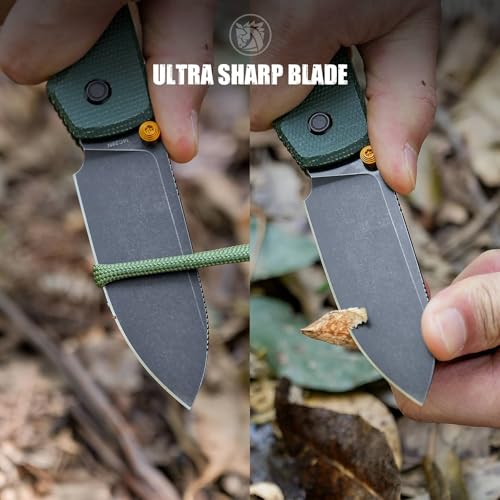 Image of Vosteed Raccoon2.0 EDC Folding Pocket knife, Top Liner Lock Knife with 3.25 inch Sandvik 14C28N Steel Blade, Green Micarta Handle for Camping, Hiking - A2901