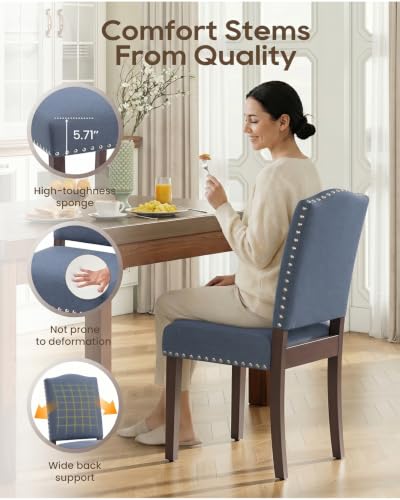 Image of Upholstered Dining Chairs Set of 2 with Thickened Seat Cushion