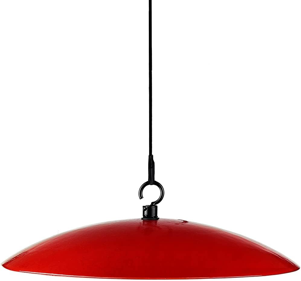 Yellow Recycled Glass Bird Feeder Dome, Hanging Weather Shield with Dual Hooks, Durable Outdoor Protection for Backyard Feeders, Red