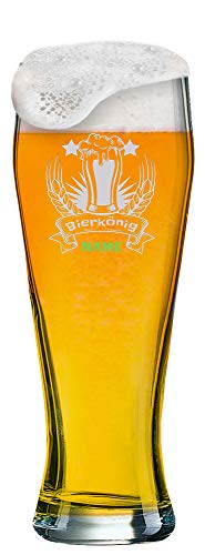Verre à bière blanche avec gravure de [nom] + logo | Verre à bière blanche Bavière avec motif (roi de bière) et un nom de votre choix