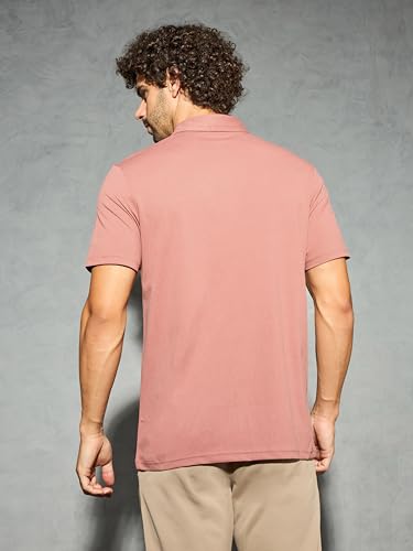 Image of TECHNOSPORT Men's Solid Slim Fit Polo Collar T-Shirt COTFLEX Half Sleeve Button Polyester for Gym Running Workout UPF50+ Anti Odour