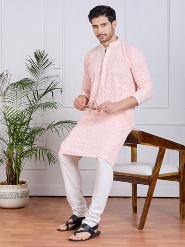 Image of Rajubhai Hargovindas Men Pure Cotton Chikankari Embroidered Straight Kurta