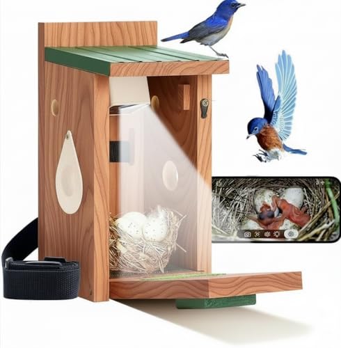 Bluebird Bird House with Camera,Metal Roof,1080P Birdhouse for Outside with Night Vision, Birdhouse with Camera APP Control, 2.4G WiFi App to Observe Bird Activities(A)