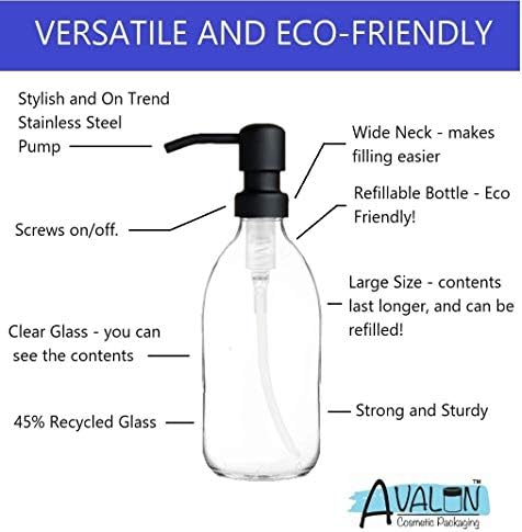 Clear Glass Bottles 500ml Soap Dispenser with Metal Pump (BPA-Free) Clear Flint Glass Empty Soap Dispensers  Reusable Refillable Eco friendly, Sustainable Living/ Gift (Satin Black Finish, 2)