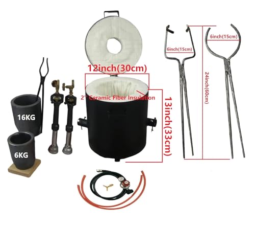 16KG/35LBS Propane Smelting Furnace Kits with Double Forge Burners, Foundry Casting Furnace with Crucibles(16KG&6KG) and Large Crucible Tongs for Melting Metals Recycled Gold Copper Aluminum