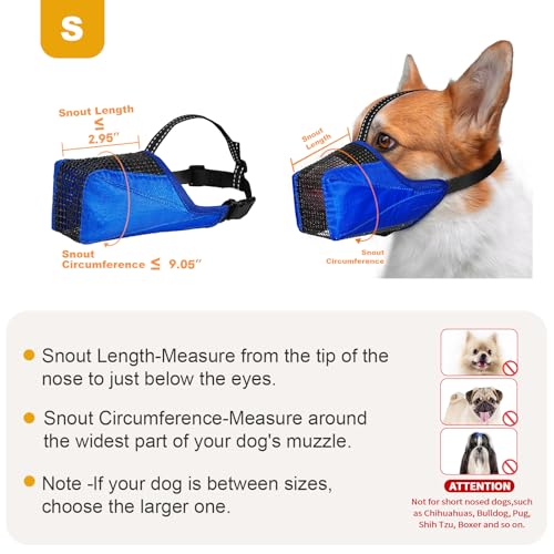 Image of Mesh Dog Muzzle, Breathable Soft Dog Muzzle with Reflective Straps for Secure Fit, Prevents Biting, Chewing Scavenging- Adjustable for Small Medium Large Dogs,Blue,S
