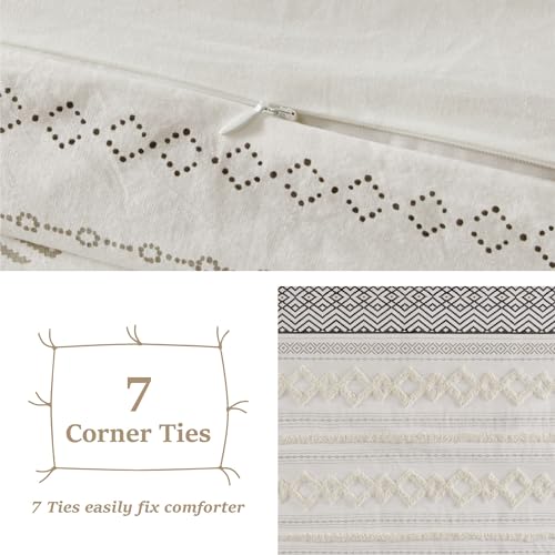 Hyde Lane King Textured Duvet Cover Asha, Boho Farmhouse Ivory 100% Cotton Tufted Bedding Set with Zipper, Mid Century Modern Comforter Covers, 3 Pieces Including Matching Pillow Shams (104x90 Inches) - Image 5