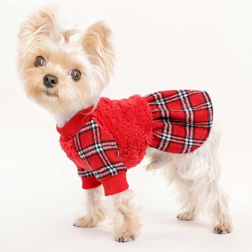 Image of Dog Sweater Dog Winter Clothes for Small Dogs Boy Girl Fall Puppy Dress Warm Fleece Chihuahua Yorkie Teacup Doggie Sweaters Dresses Doggy Sweater for Small Dogs Girl Cat Outfits, Red, XXS
