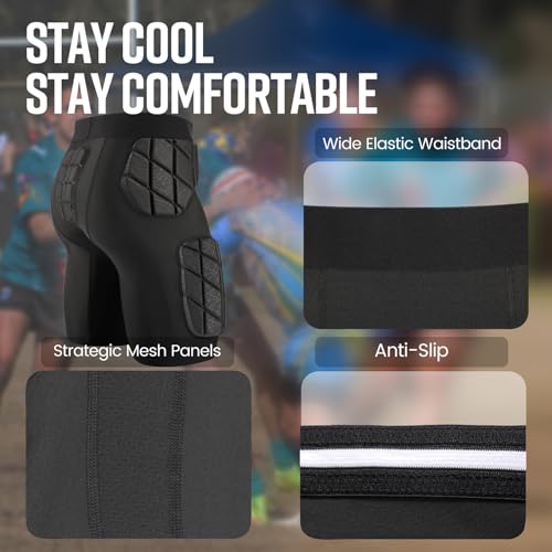 Football Girdle for Men 5 pad Girdle Football Men Hip Thigh Pads Shorts for Football Rugby Lacrosse (Black, X-Large) - Thumbnail 6