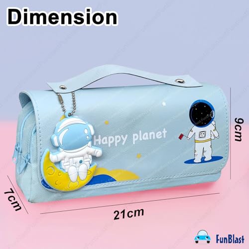 Image of FunBlast Multi-Purpose Pouch - Double Compartment Large Capacity Pouch - Happy Planet Zipper Pencil Case for Kids, Pencil Box for Kids, Stationary Pouch for Students School Supplies (Sky Blue)