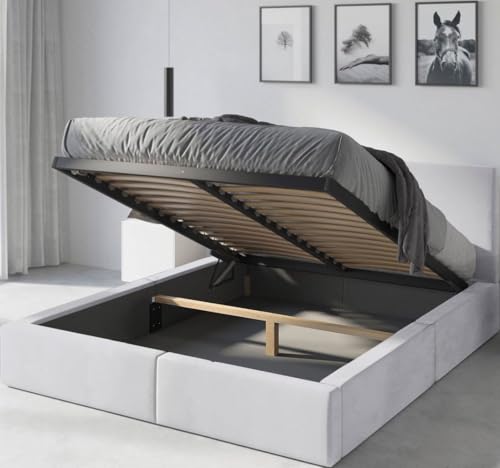 Interbeds Polsterbett Bett Doppelbett mit Stauraum mit Lattenrost Bettkasten Boxspringbett hydrophob gepolsterter Bettrahmen (Weiß, 120x200cm)