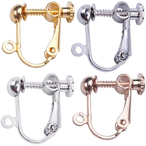 BronaGrand 24 Pieces Clip-on Earring Findings Components Screw Back Ear Wire Non Pierced Earring Converter with Loop for Jewelry Making, 4 Colors Cover