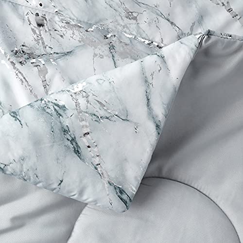 Pop Shop Light Grey Marble With Silver Metallic 3 Piece Comforter Set, Full/Queen #TOP2