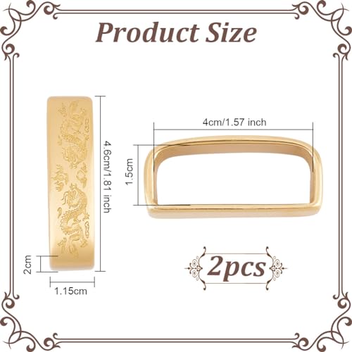 OLYCRAFT 2Pcs Brass Loop Keepers Belt Loop Keepers 11.5x46x20mm Belt Loop Replacement Buckle Belt Keeper with Oriental Dragon Pattern Metal Belt Loop Men's Belt Loop Fits for 1.5 Inch(38~40mm) Belt2