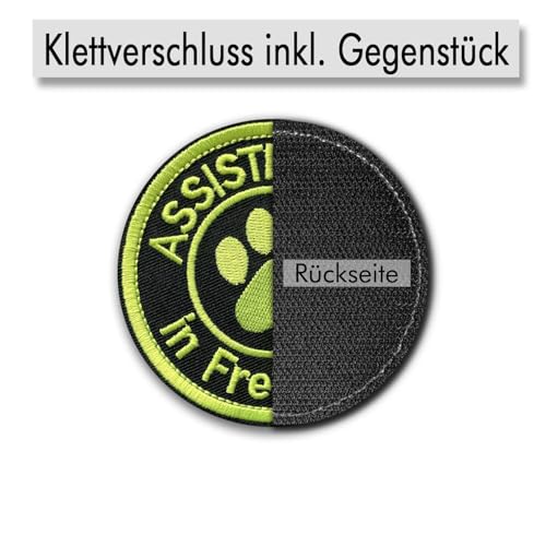 ZEROMEK Klett Patch ASSISTENZHUND In Ausbildung - schwarz/neongelb - bestickt, 8 cm – runder Aufnäher mit Klett für Hunde