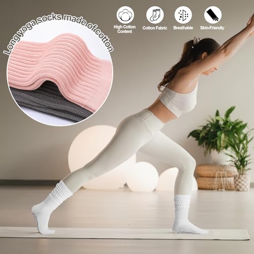 Image of Jspupifip 4 Pairs Women Slouch Pilates Socks with Grips, Non-Slip | 90.5% Cotton, Silicone Grip, Breathable, Yoga Scrunch Socks, Fits US 5-8, Barre, Hospital, Workout