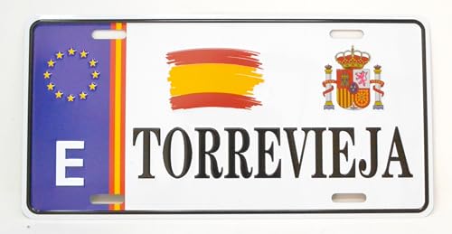 Placa de Matrícula Decorativa de Torrevieja, España, 35 x 15,5 cm, Diseño Europeo con Bandera Española y Escudo