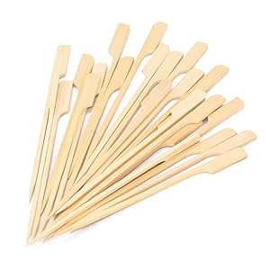 3.5 Inch Bamboo Skewers 100PCS Food Appetizer Toothpicks Wide Flat Paddle Bamboo Wood Picks for Cocktail, Marshmallow, Fruit, Grilling, Drink, BBQ, Barbecue, Yakitori Chicken, Fondue, Roasting