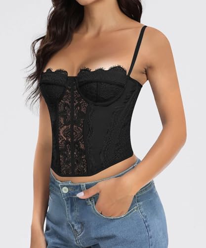 Image of AENLLEY Fashion Lace Bustier Corset Crop Tops for Women with Buckle - Sexy Going Out Top