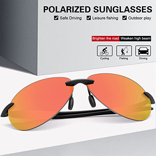 Rimless Polarized Sport Sunglasses for Men and Women Driving Cycling Running Fishing Golf UV400 Protection Sun Glasses Fashion Shades Retro Eyeglasses Anti Glare Classic Mirror Lens Eyewear Orangered - Image 2